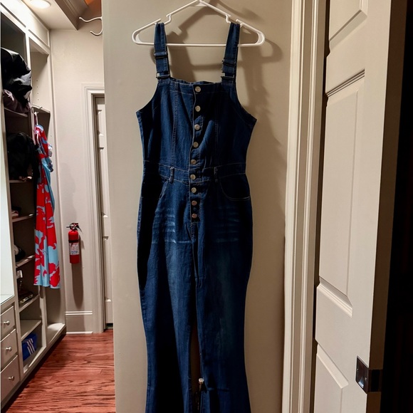 New Women's Denim 1-Piece Overalls/Wide Leg Sleeveless Jumpsuit - Picture 3 of 4